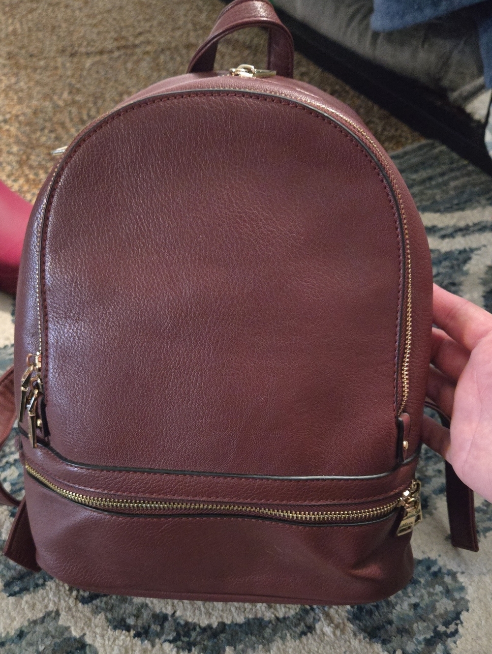 G.H. Bass & Co. Women's Brown Faux Leather Mini Backpack with Gold Hardware
